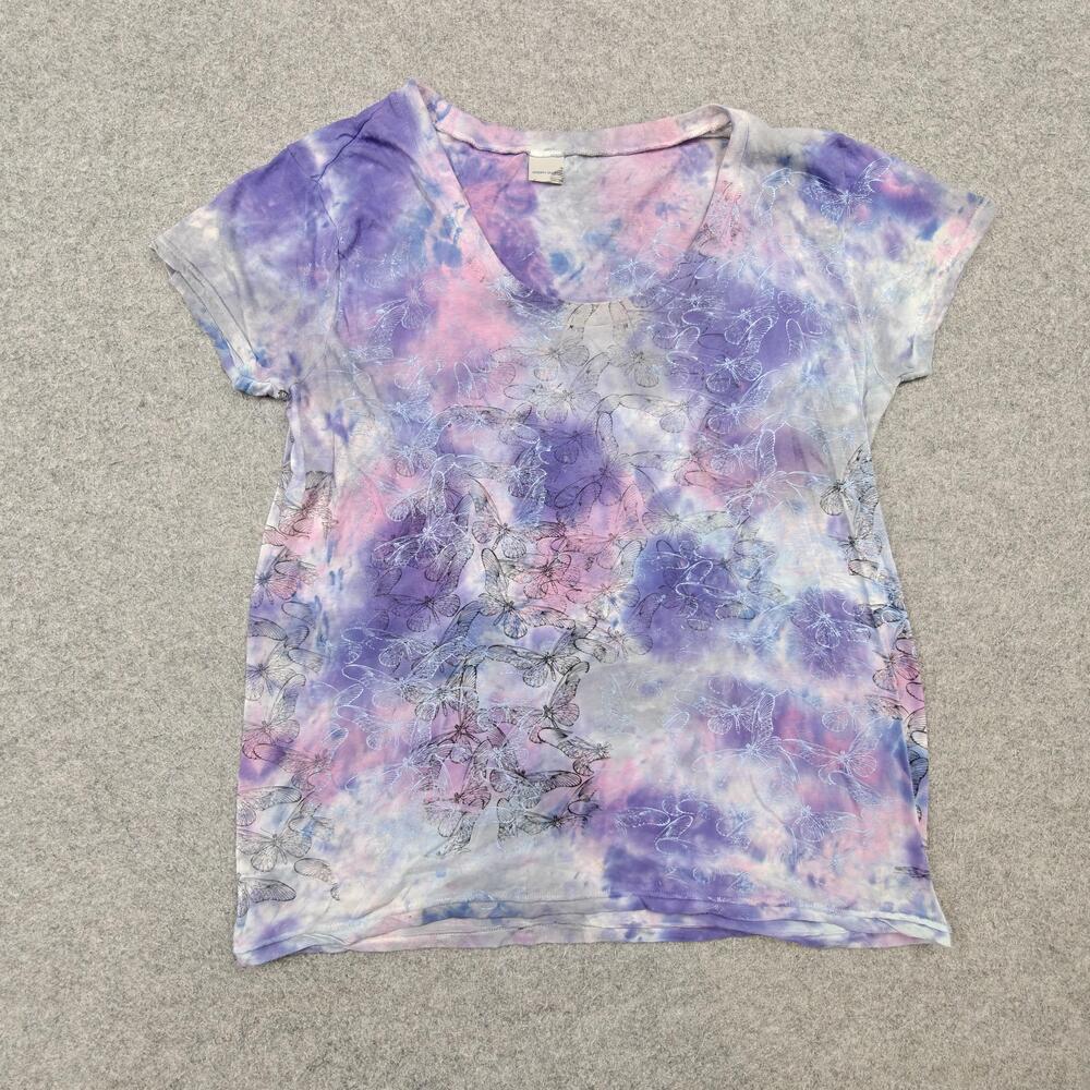 Joseph Golden T-Shirt Womens Large Purple Tunic Scoop Neck Embroidered Floral